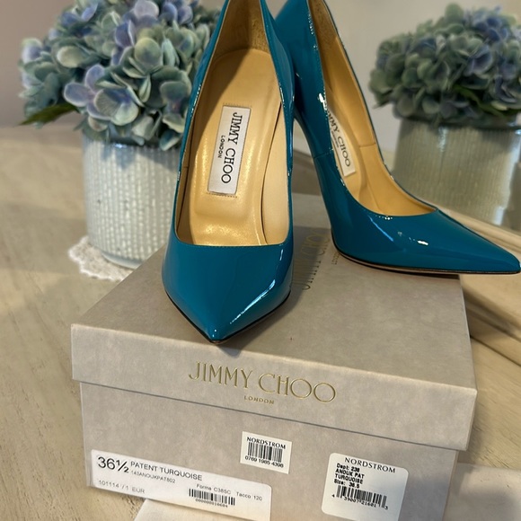 Jimmy Choo Anouk turquoise patent stilettos size 36.5 - Picture 3 of 10